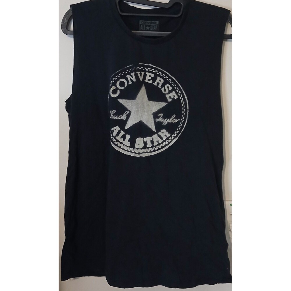 Converse All Star Tank Top Womens M Navy Chuck Taylor Logo Sleeveless Cutoff